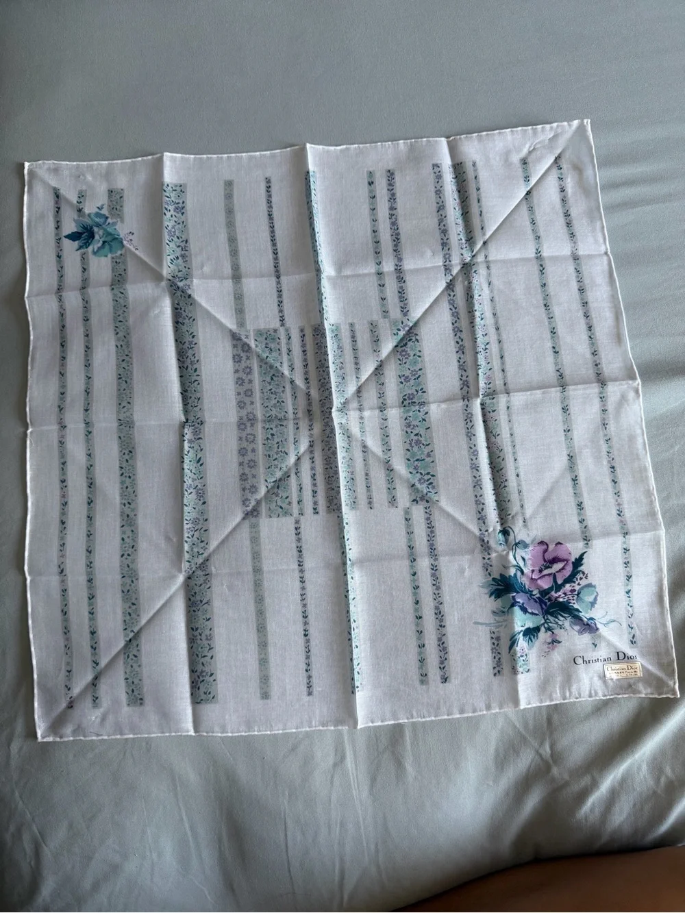 Dior Floral Silk Scarf in White, Purple, Teal